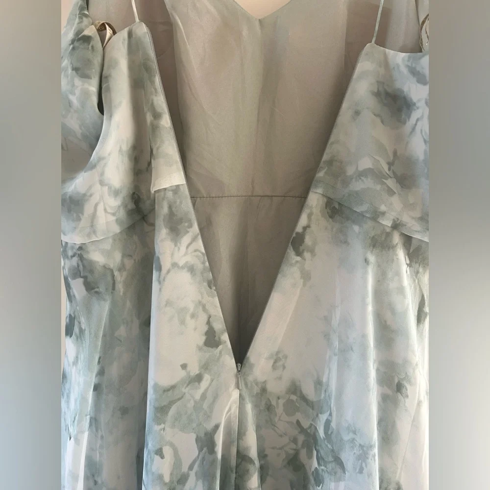 Jenny Yoo Inesse Light Blue Green Floral Maxi Dress Size 10 - Picture 6 of 9